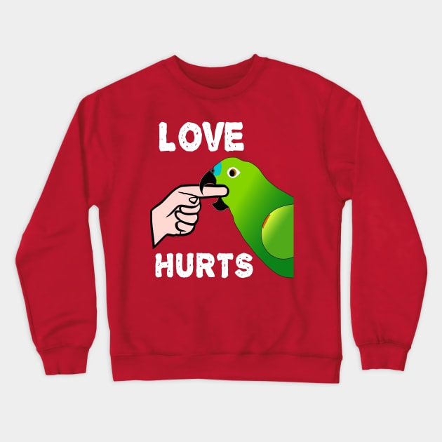 Love Hurts Blue Front Amazon Parrot Biting  (Ver.2) Crewneck Sweatshirt by Einstein Parrot